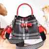 Custom-made new all-PU women's bags for export and domestic sales, with checkered bow bear pendants, can be carried diagonally over one shoulder undefined